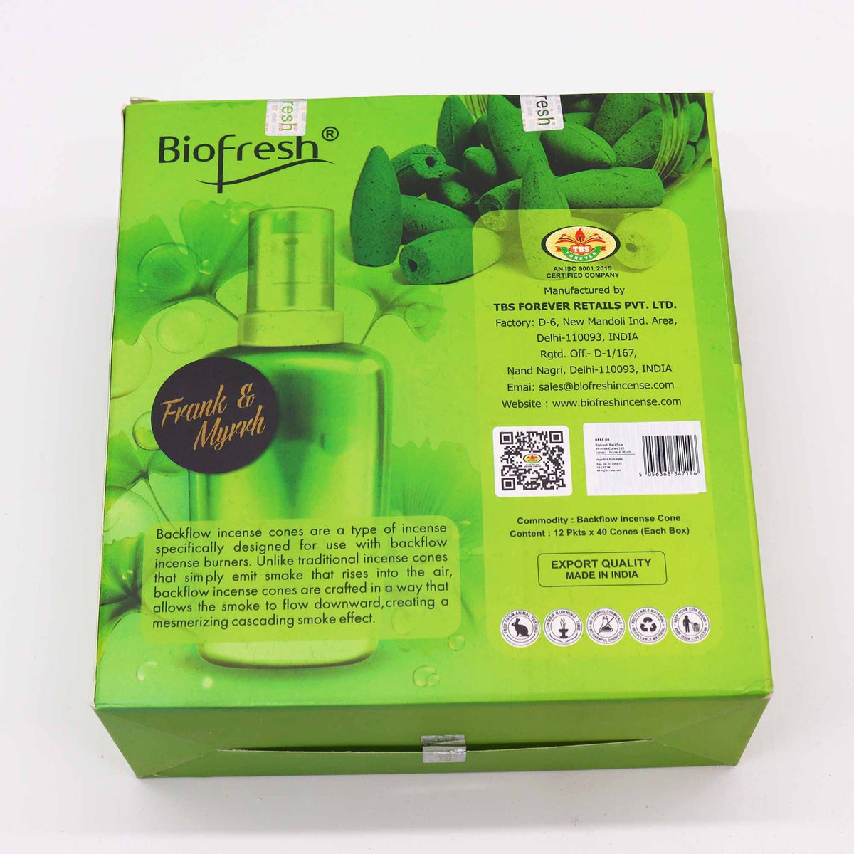 Biofresh Frankincense & Myrrh Backflow Incense Cones, 40pk