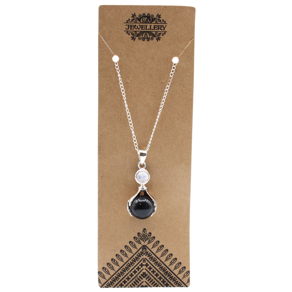 Black Agate Healing Hands Gemstone Pendant Necklace – view 3