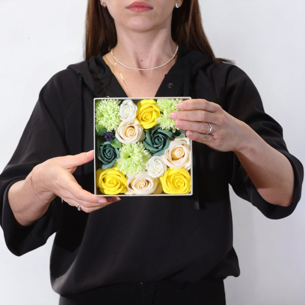 Square Soap Flower Gift Box - Spring Yellow & Green