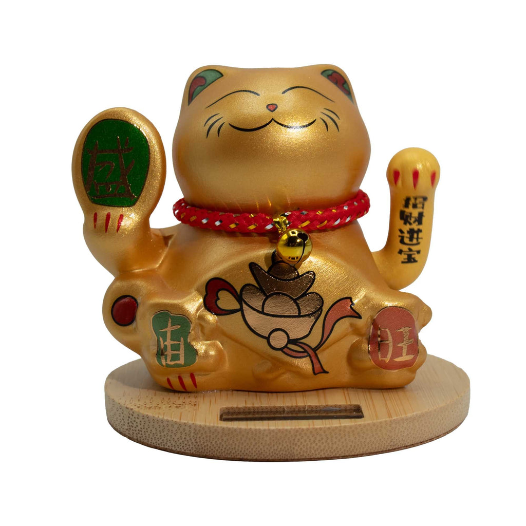 Solar Money Cat, Wooden Base - Gold – view 2