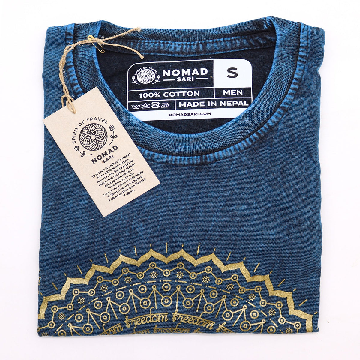 Nomad Sari Stonewashed Cotton T-Shirt – Mandala – Blue – Small – view 3