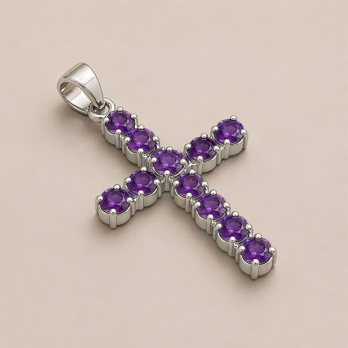 Amethyst Crucifix Pendant - Silver Plated 45cm Chain – view 3