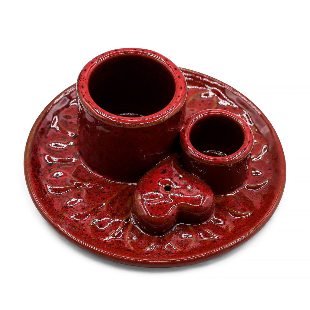 Ceramic Palo Santo & Smudge Holder, Mandala, Red with Heart – view 2