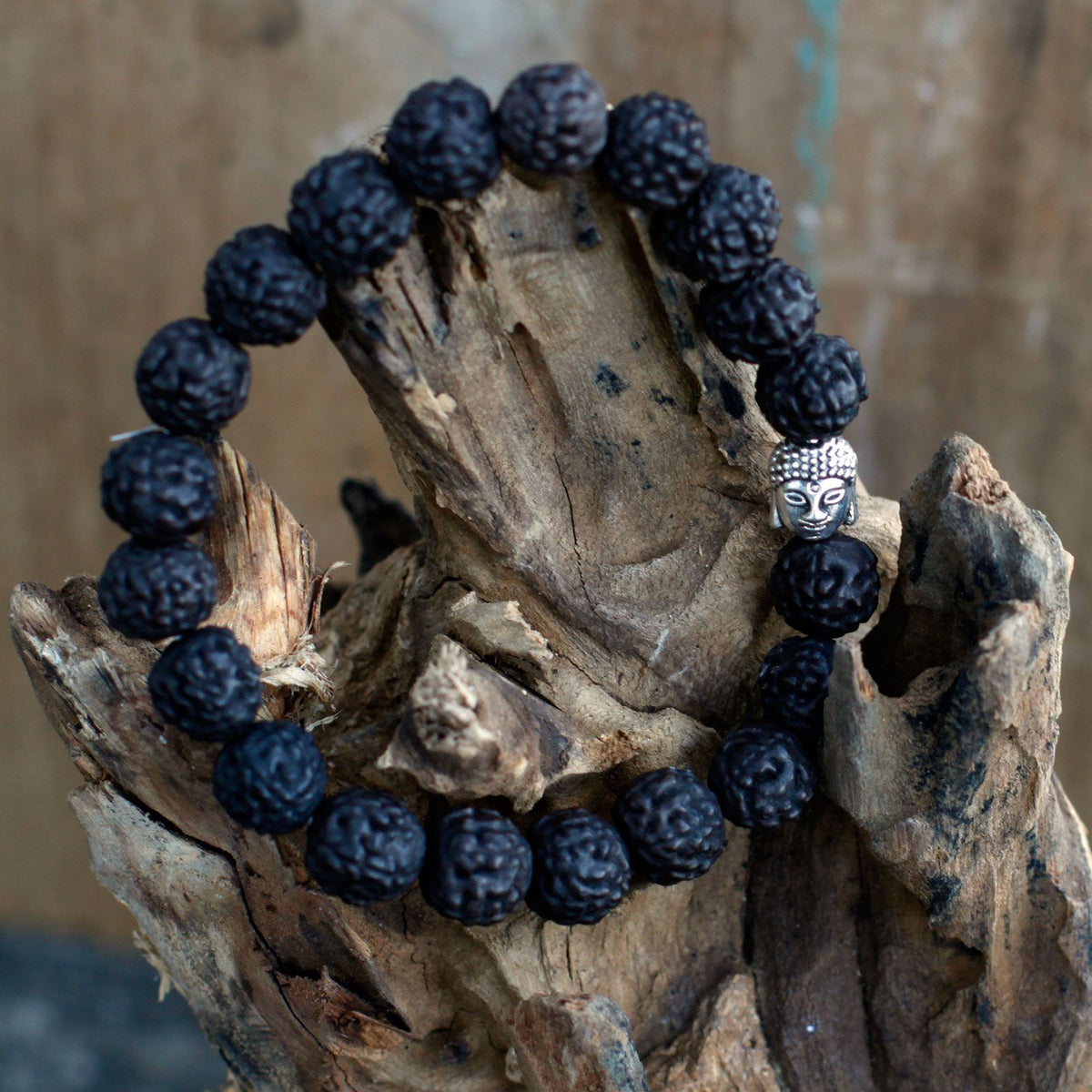 Rudraksha Buddha Bangle Mala - Dark Wood Beads – view 5