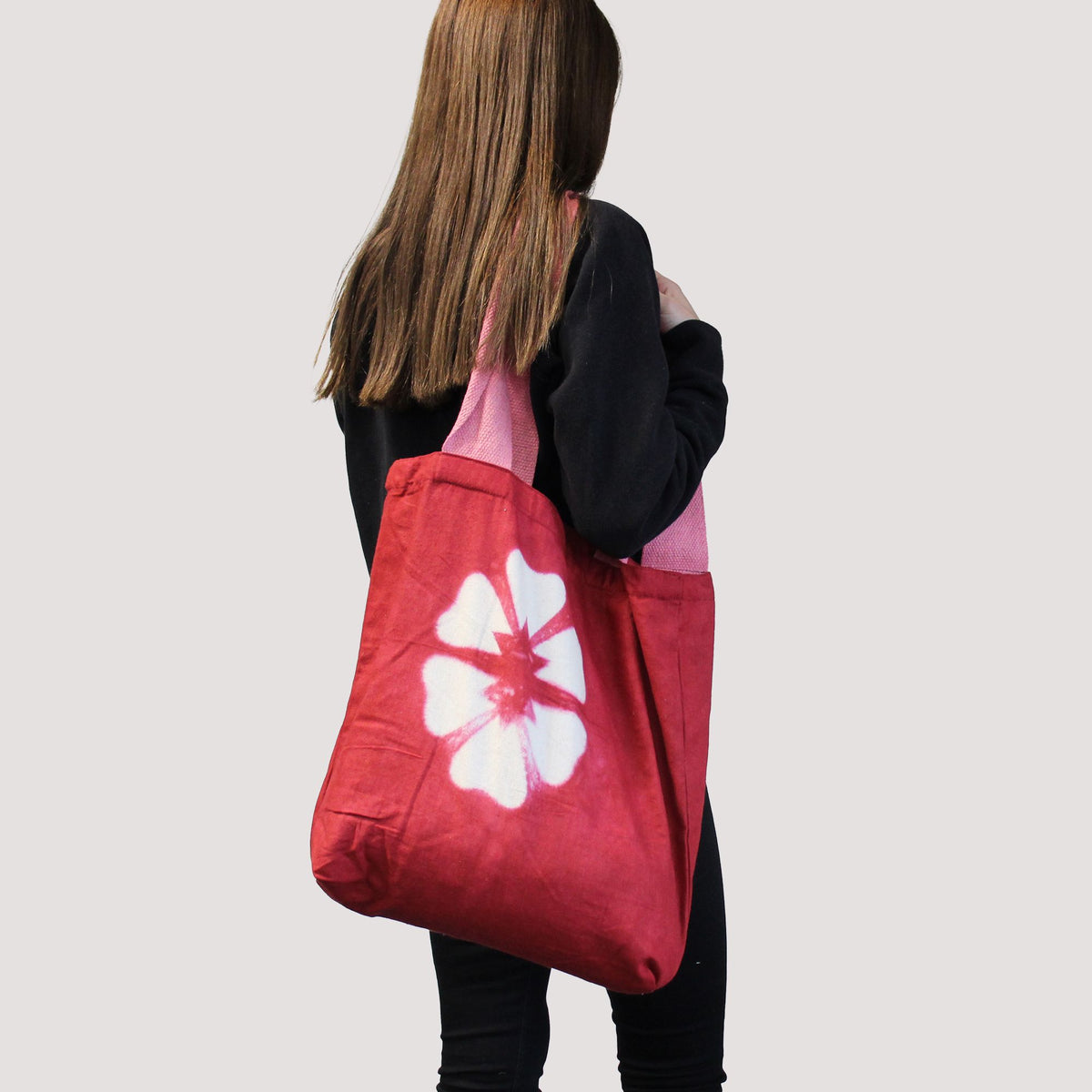 Tie-Dye Cotton Bag 38x42cm - Blue Rings, Blue Handle – view 2