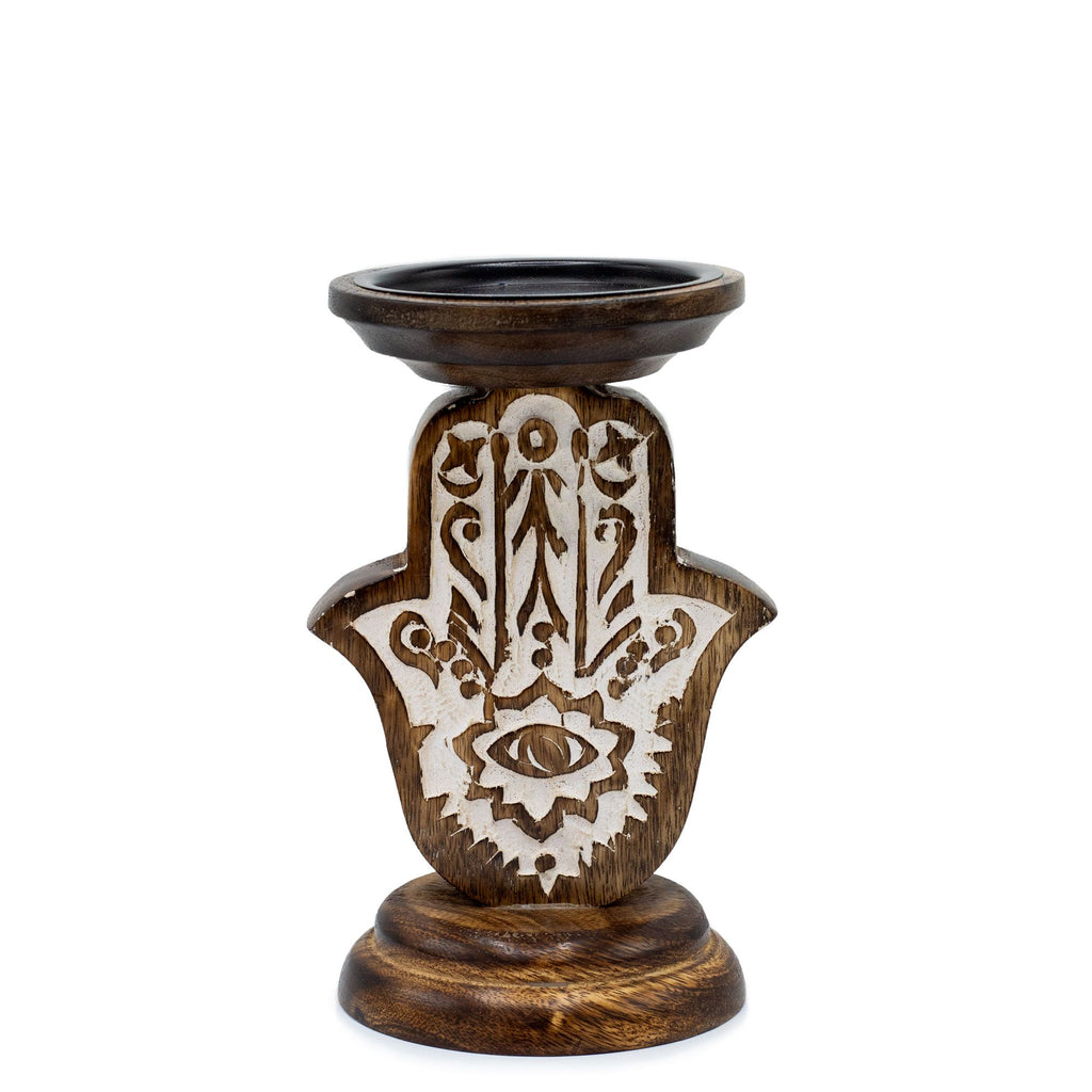 Mango Wood Hamsa Candle Stand - Small 18x11cm – view 2