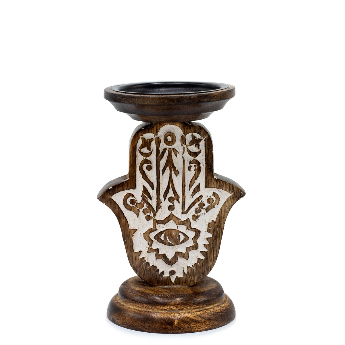 Mango Wood Hamsa Candle Stand - Small 18x11cm – view 2