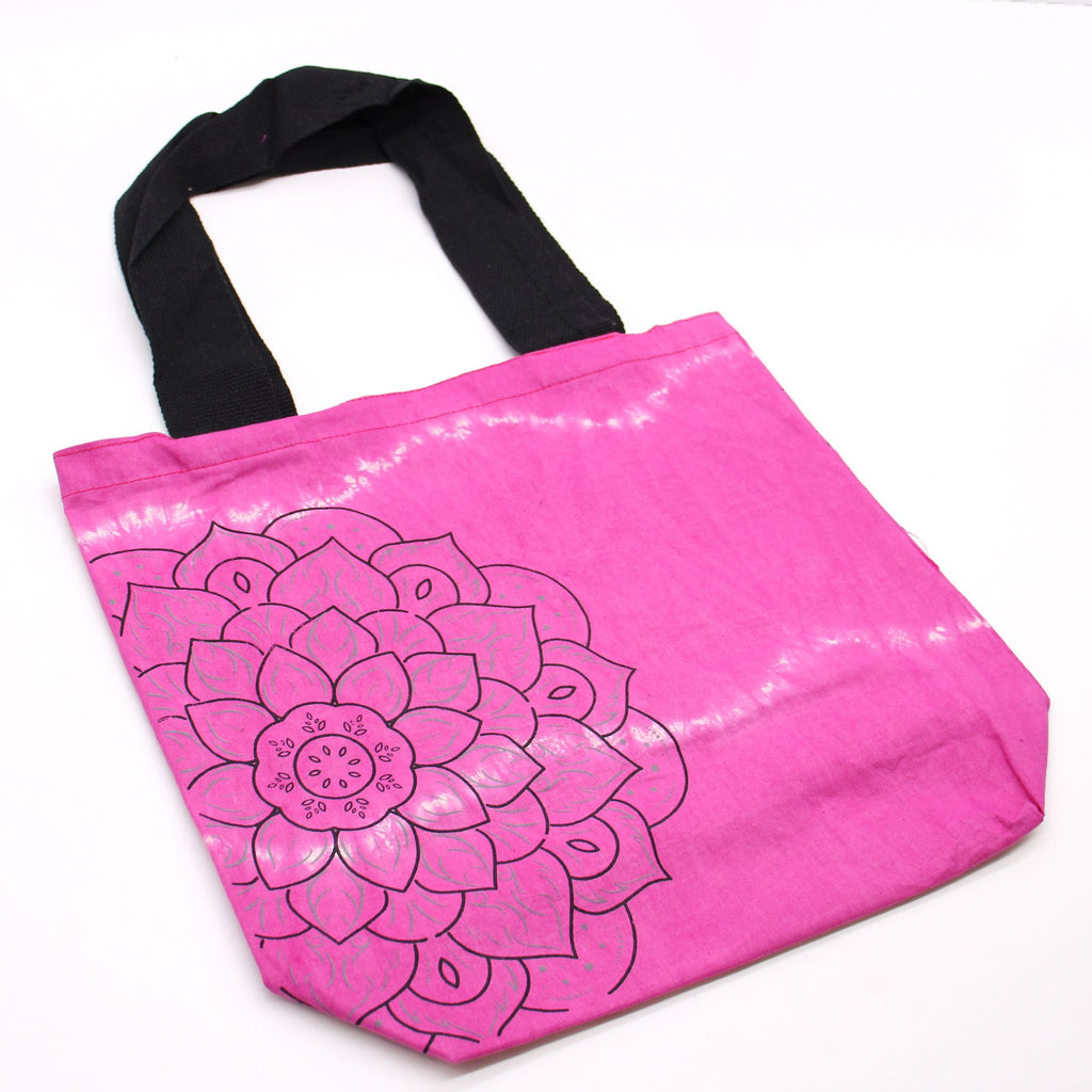 Tie-Dye Cotton Bag - Mandala Print - Magenta - Black Handle – view 3