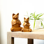 Carved Wooden Incense Burner - Large Yoga Cat – view 6