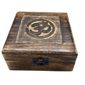 Square Mango Wood Keepsake Box 13x13x6cm - Om