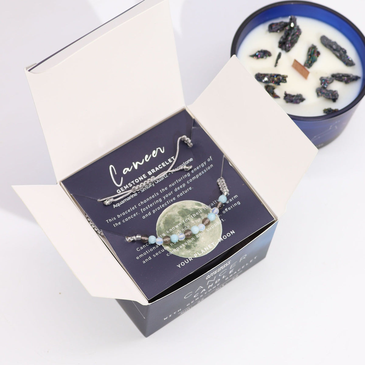 Cancer Zodiac Crystal Candle with Gemstone Bracelet – view 2