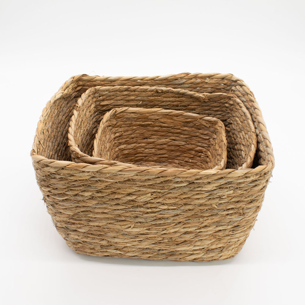 Seagrass Square Baskets, Natural, Set of 3