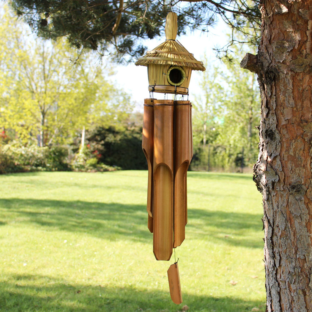 Large Round Seagrass Birdhouse with Wind Chimes, 56 x 20 cm