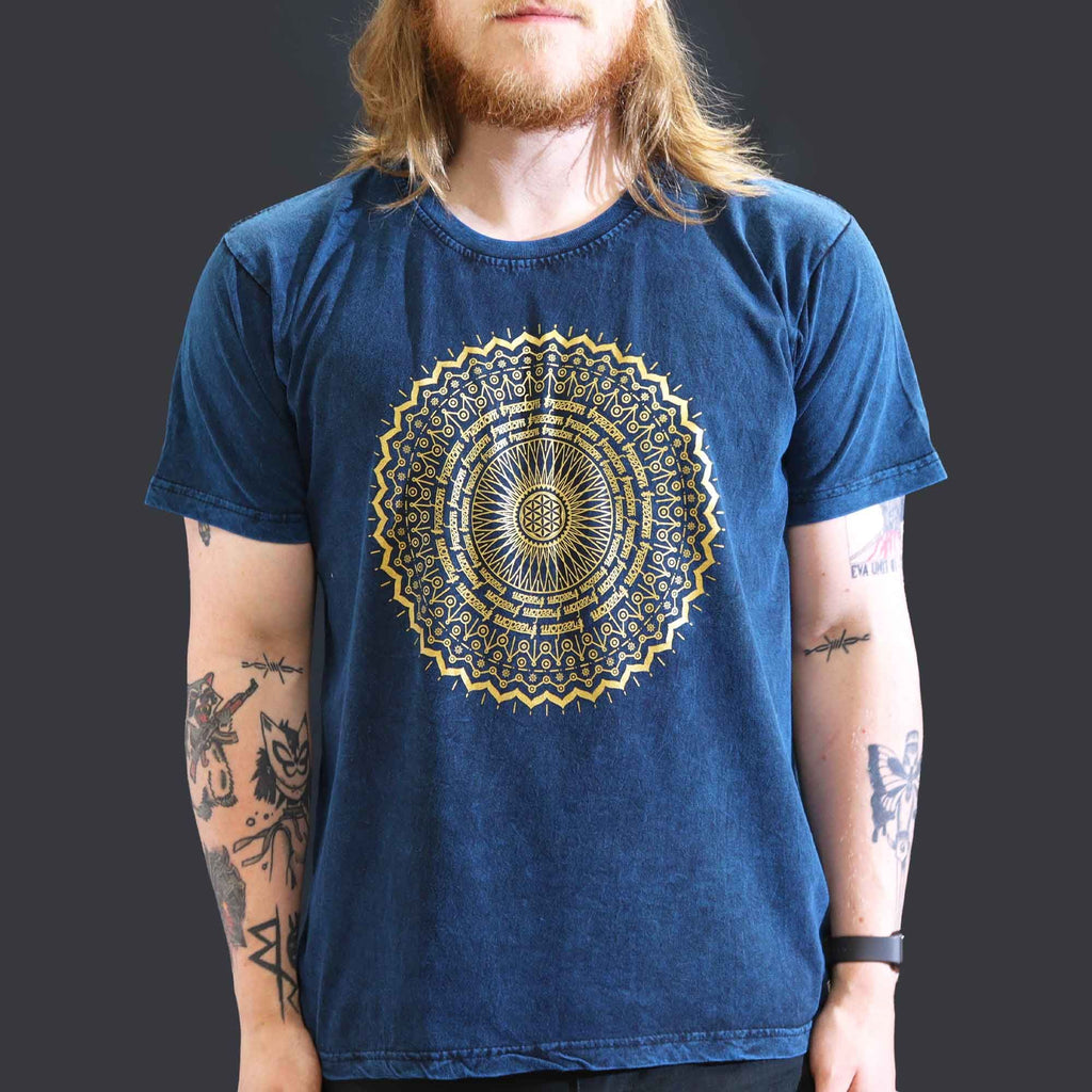 Nomad Sari Stonewashed Cotton T-Shirt – Mandala – Blue – Large – view 3
