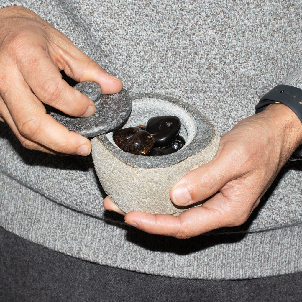 Natural Riverstone Grounding Pot - Small - approx 9x7cm – view 9