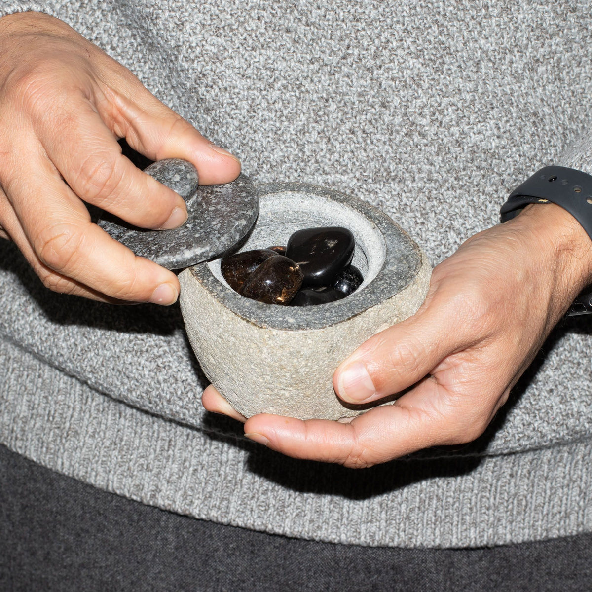 Natural Riverstone Grounding Pot - Small - approx 9x7cm – view 9