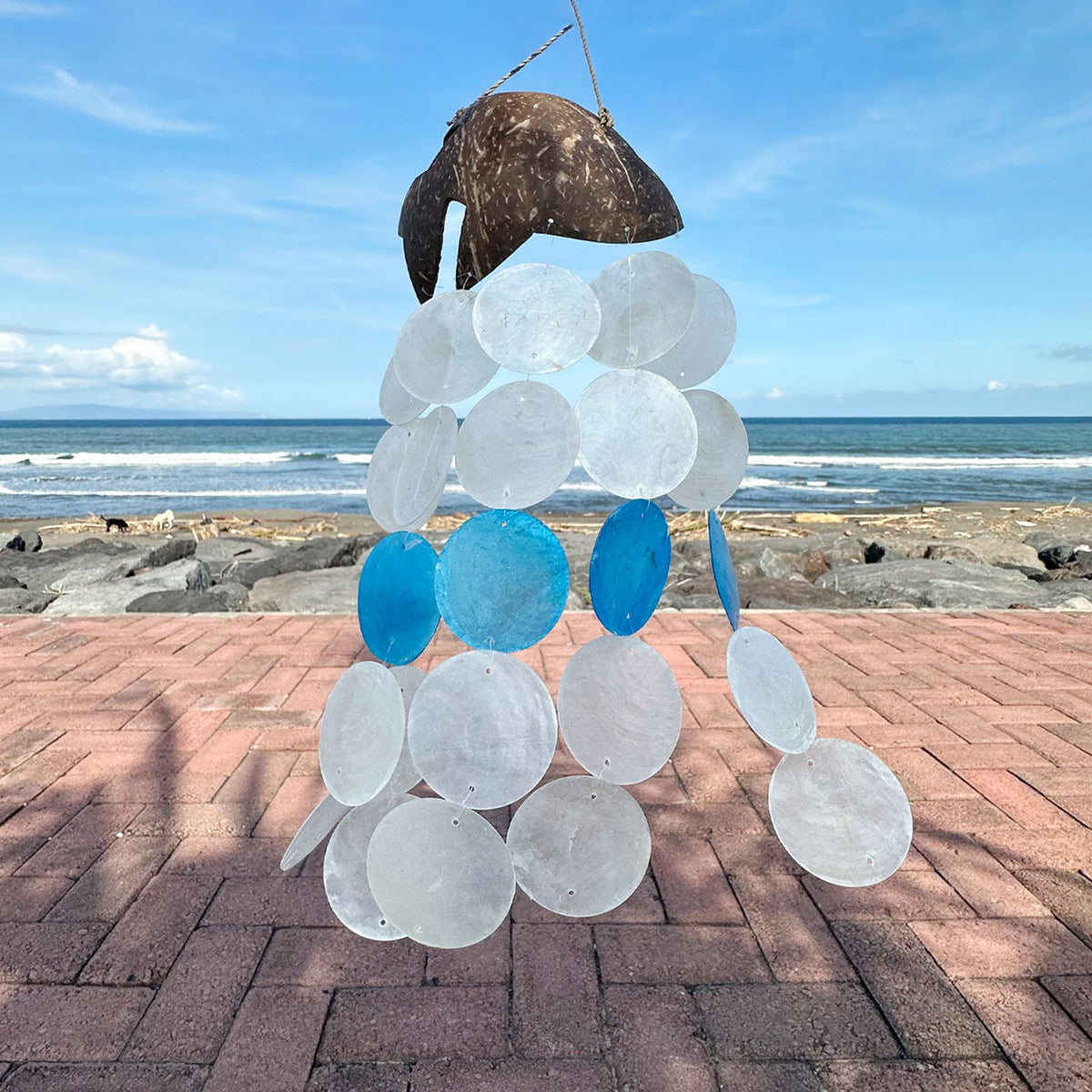 Coconut & Capiz Shell Wind Chime, Dolphin, 30cm – view 2