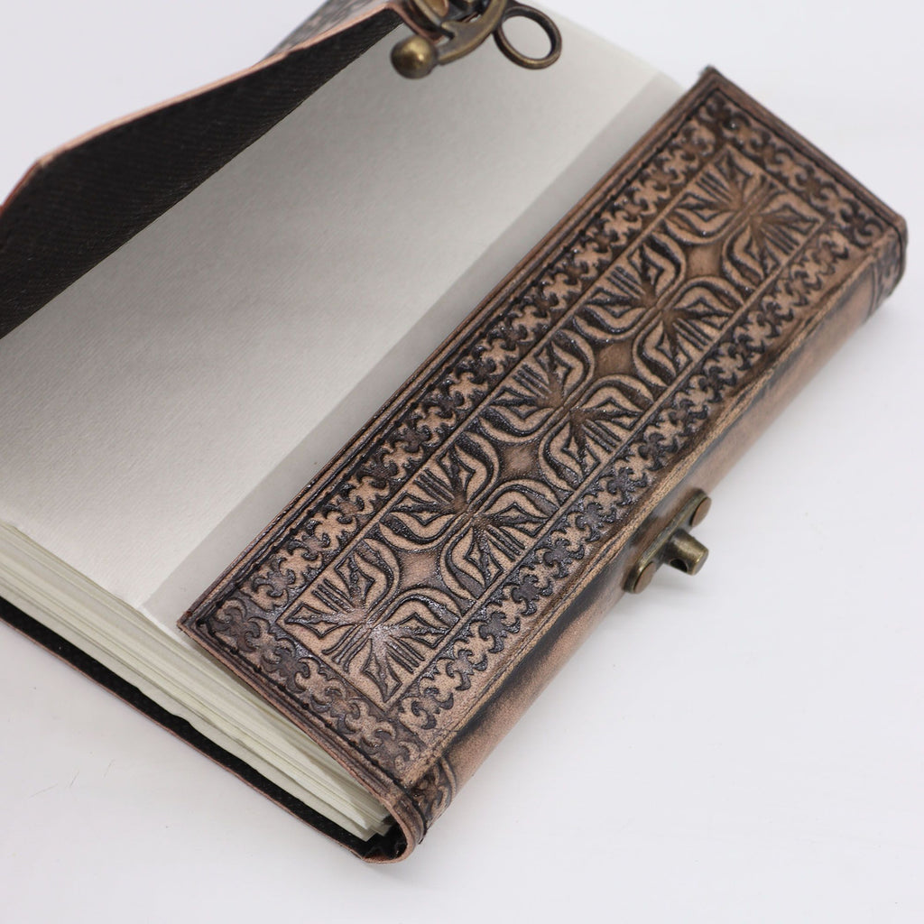 Lotus Mandala Leather Notebook, Antique Grey – 17.5x12.5 cm