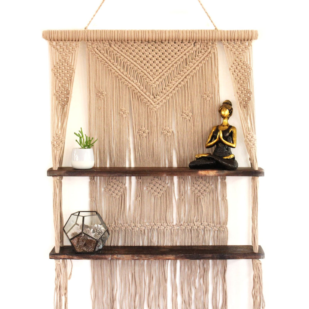 Macrame Hanging Shelf - Brown Wood, Brown Rope, 150 cm – view 7