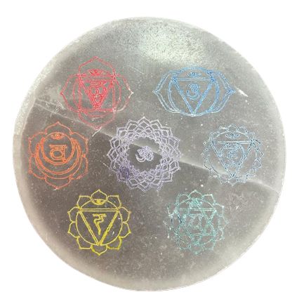 Selenite Medium Plate 10cm - Coloured Chakra Design – view 3