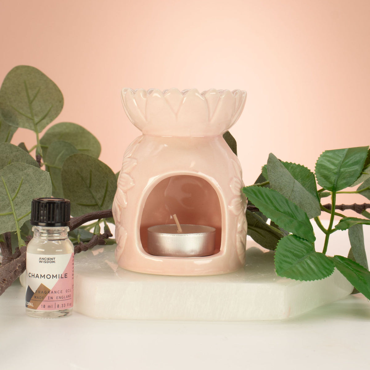 Ceramic Sunflower Oil Burner - Pastel Pink – view 2