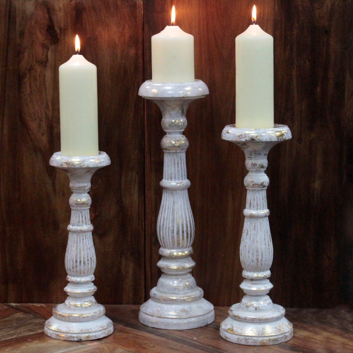 Medium Wooden Candle Stand - White & Gold, 34cm – view 3