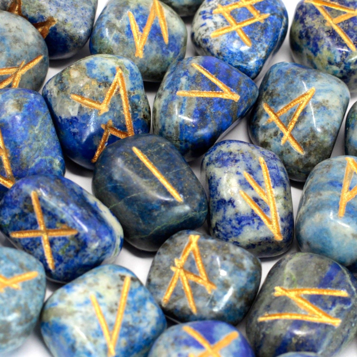 Lapis Lazuli Rune Stone Set in Cotton Pouch