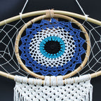 Large Macrame Evil Eye Dream Catcher - Blue, White & Black