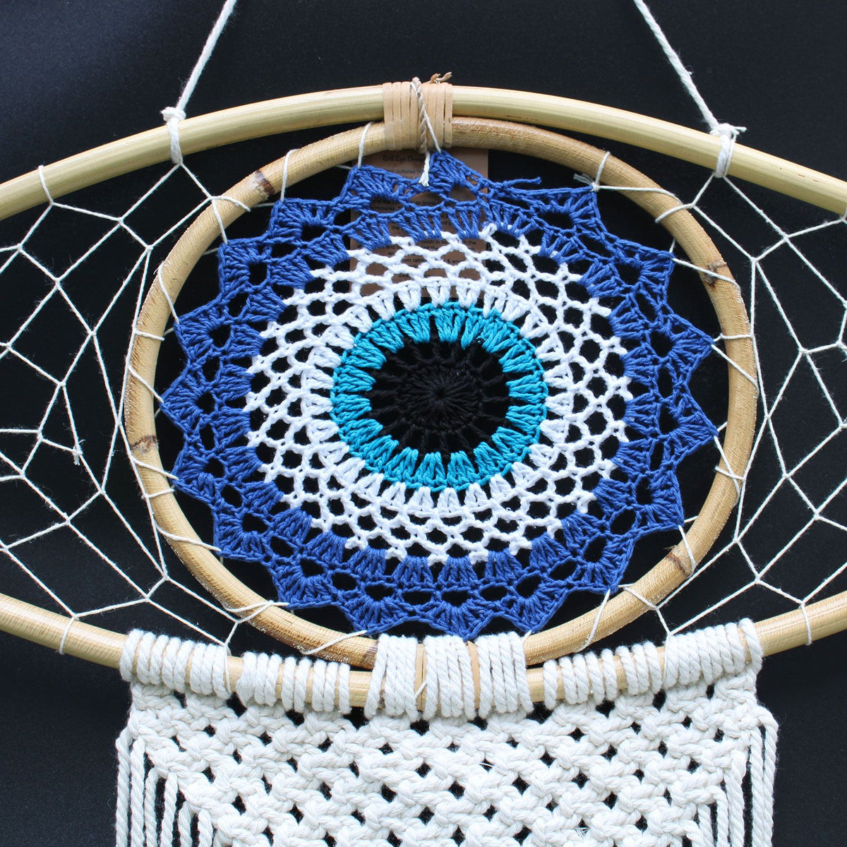 Large Macrame Evil Eye Dream Catcher - Blue, White & Black