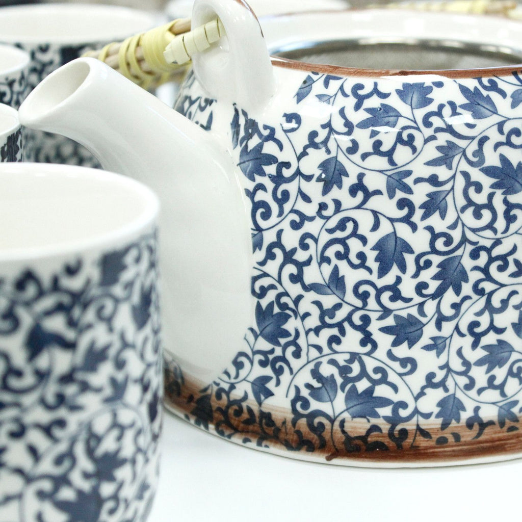 Ceramic Herbal Teapot Set with 6 Cups - Blue Pattern – view 7