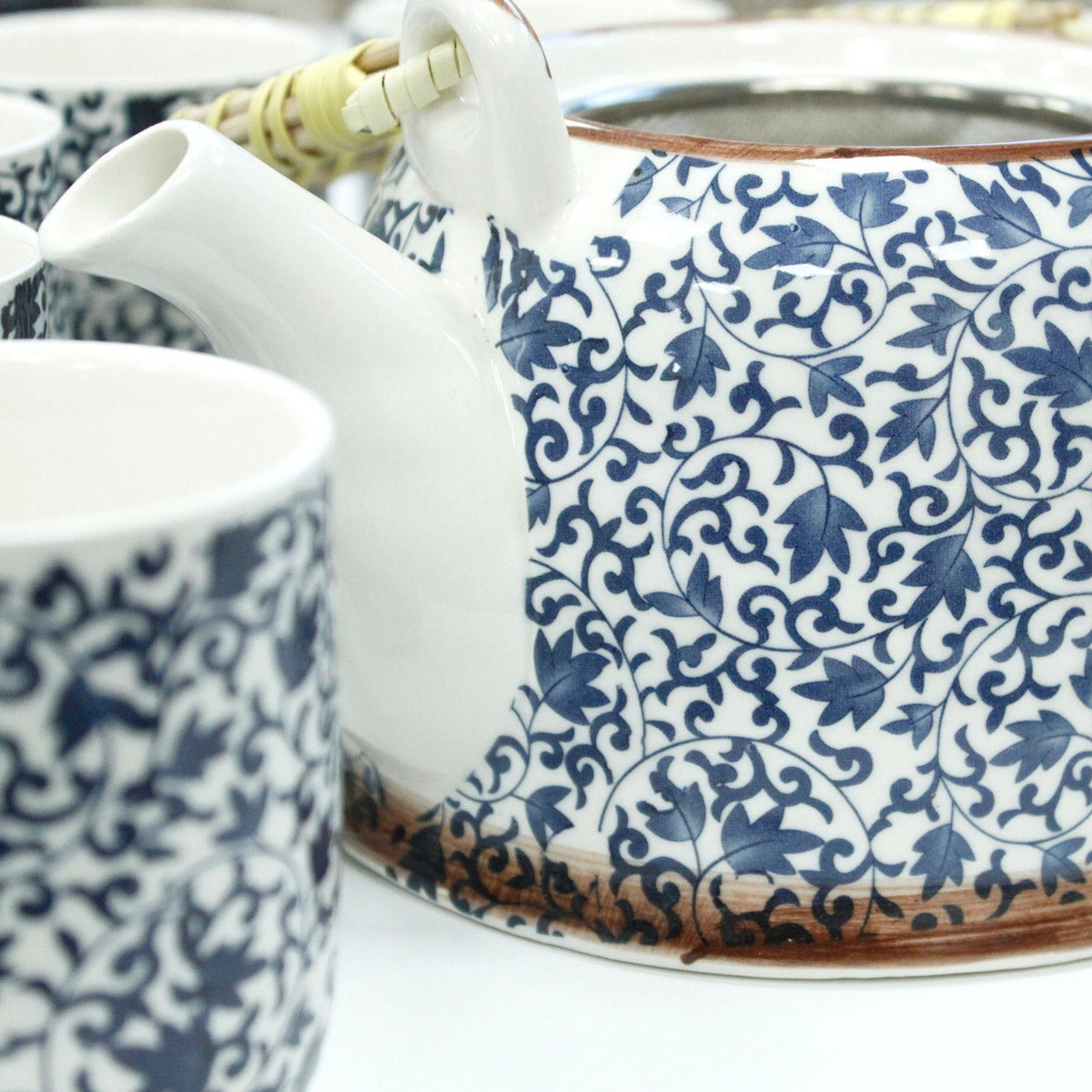 Ceramic Herbal Teapot Set with 6 Cups - Blue Pattern – view 7