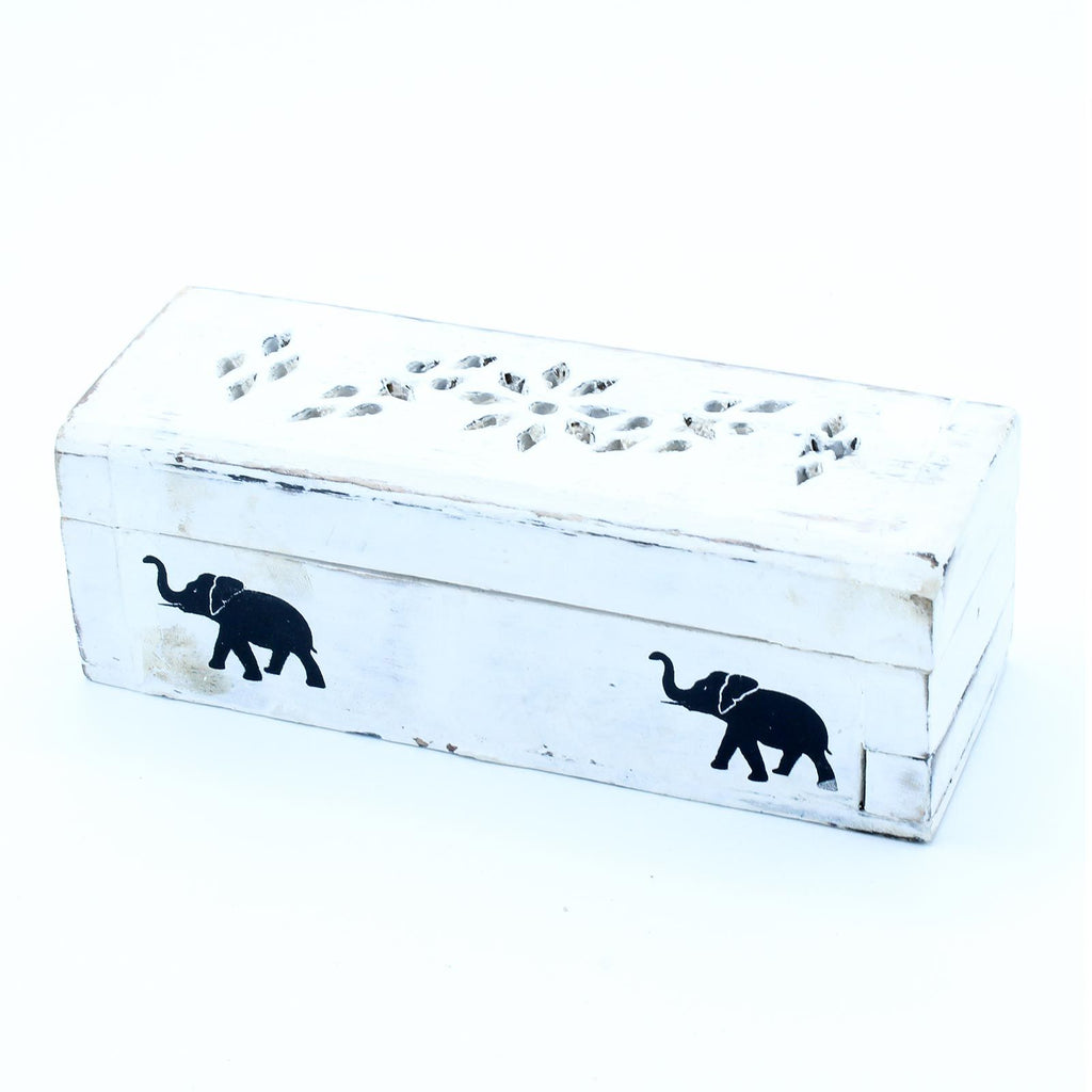Whitewashed Mango Wood Incense Holder - Cone Smoke Box 15cm – view 2