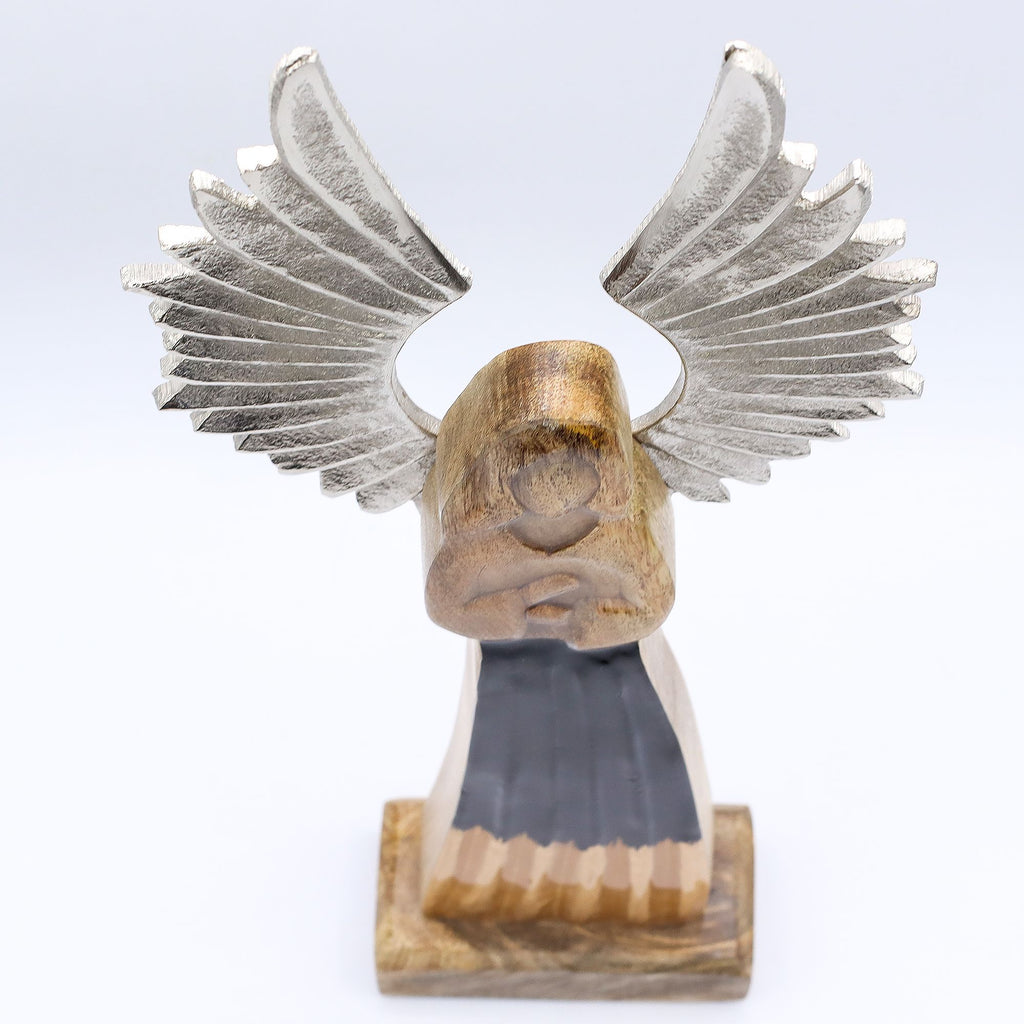 Large Mango Wood Guardian Angel, Metal Wings, 40cm – view 5