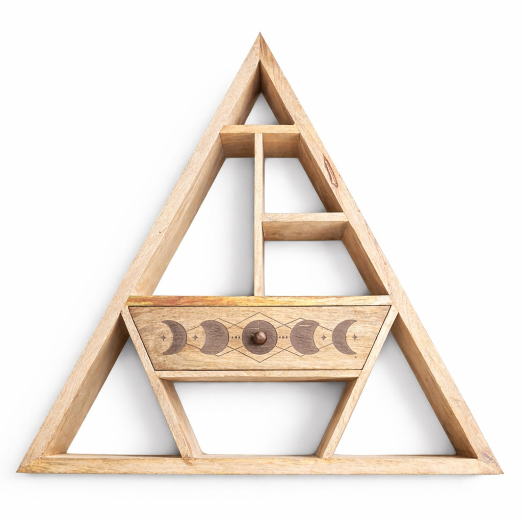 Mango Wood Triangle Wall Shelf with Drawer