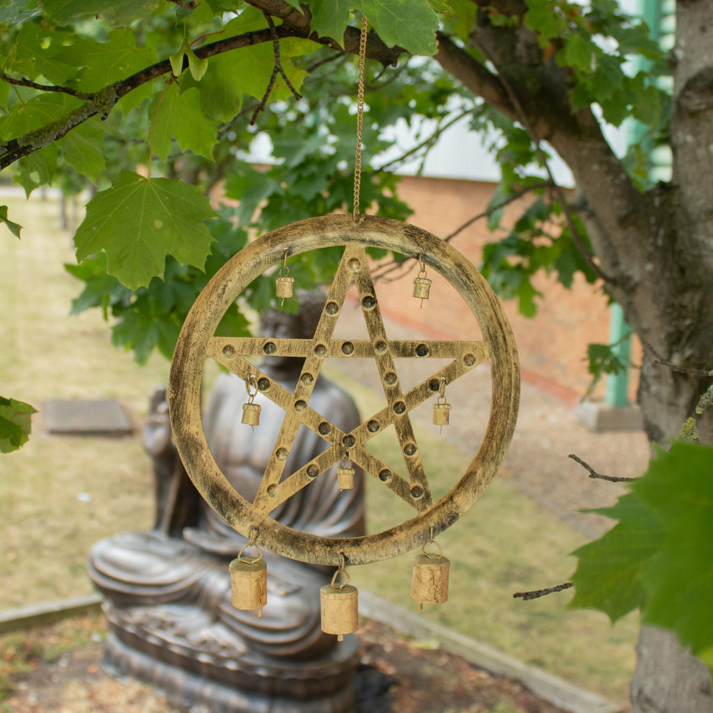 Iron Pentagon Wind Chime with Cow Bells, 25x49cm – view 8