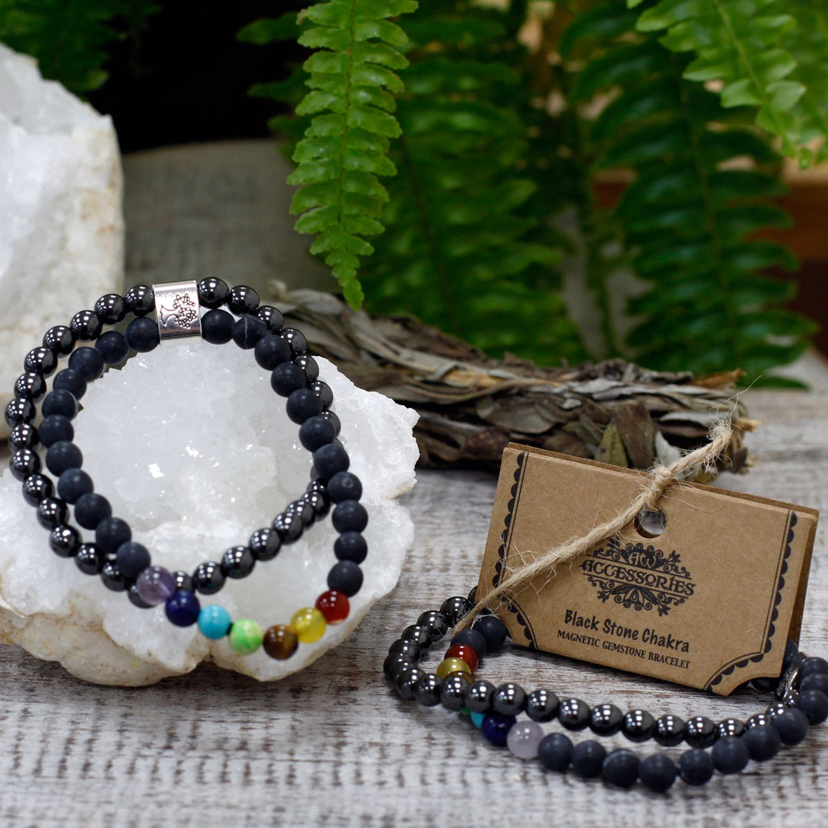 Magnetic Black Stone Chakra Gemstone Bracelet – view 2