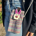 Cotton Phone Holder Bag with Bunny Print, Pink Stripes