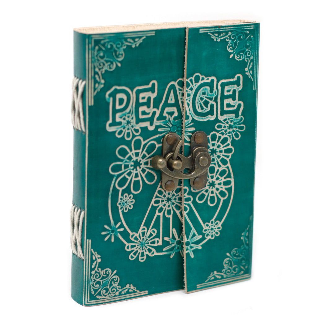 Leather Green Peace Notebook with Lock – 13x18 cm