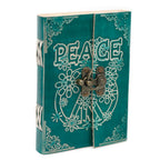 Leather Green Peace Notebook with Lock – 13x18 cm