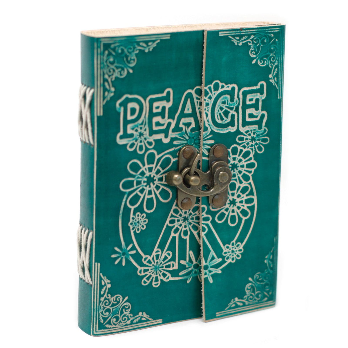 Leather Green Peace Notebook with Lock – 13x18 cm
