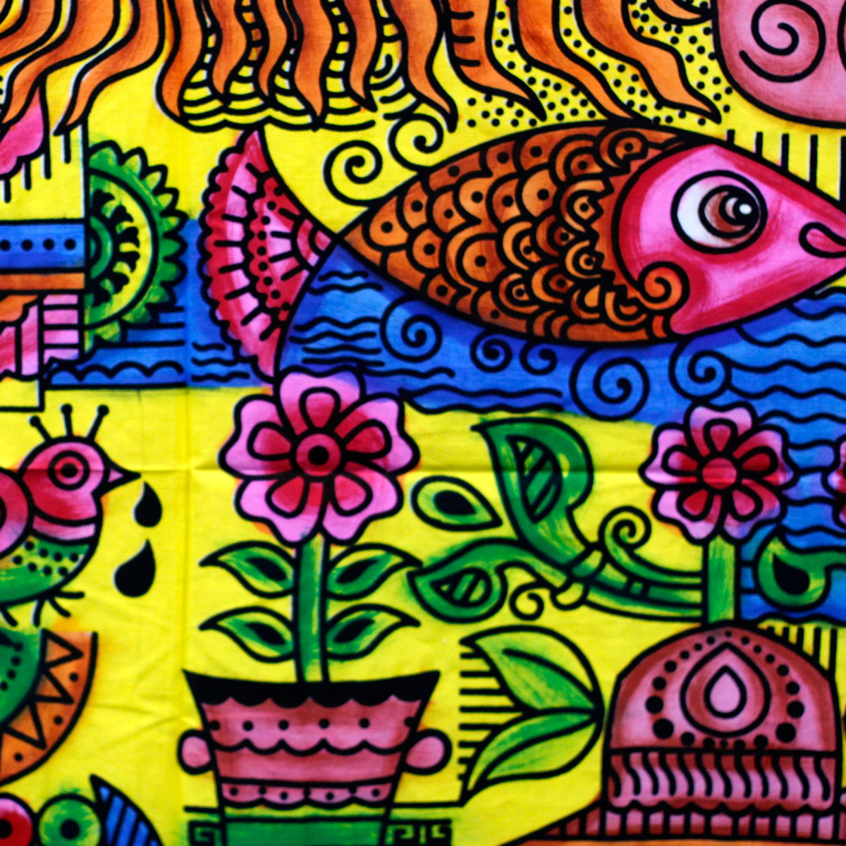 Handbrushed Cotton Wall Hanging - Sun – view 2