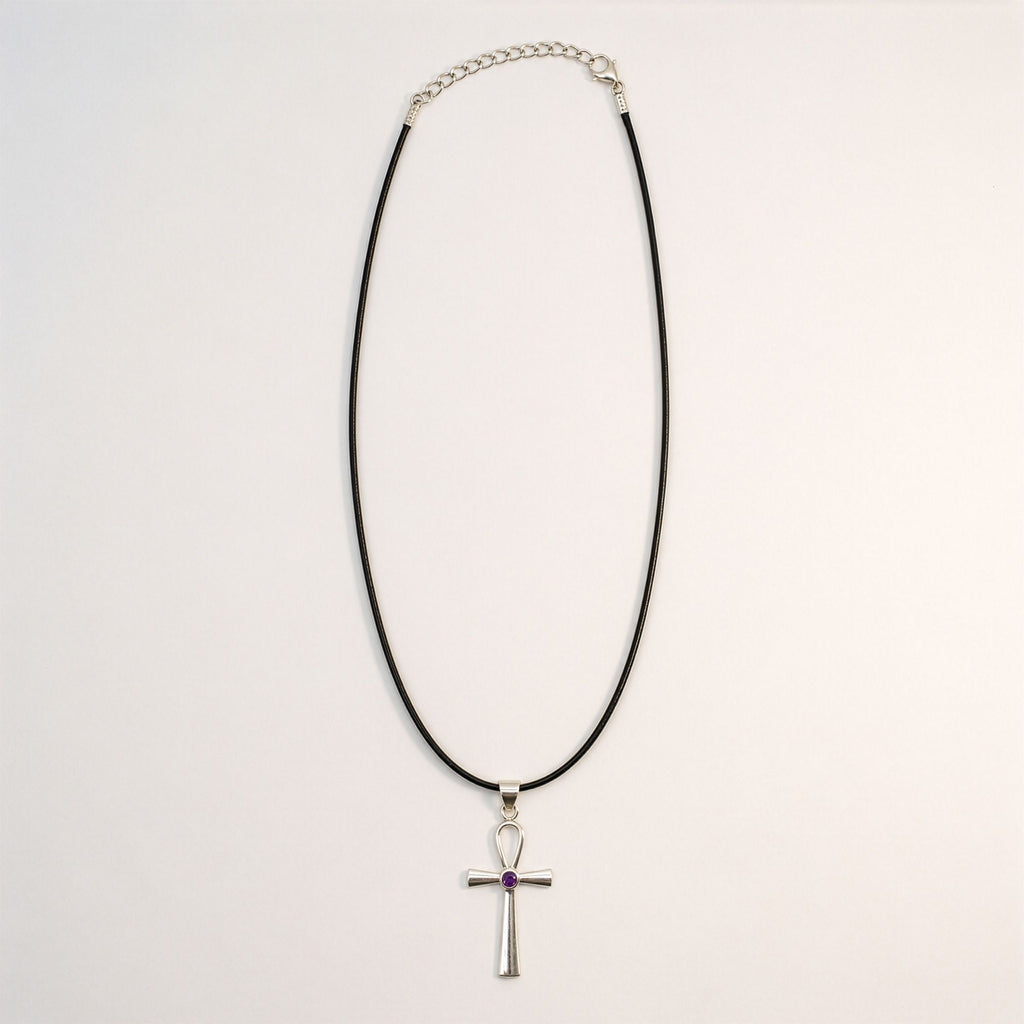 Ankh Symbol Pendant Necklace on Silver Plated Cord 45cm – view 3