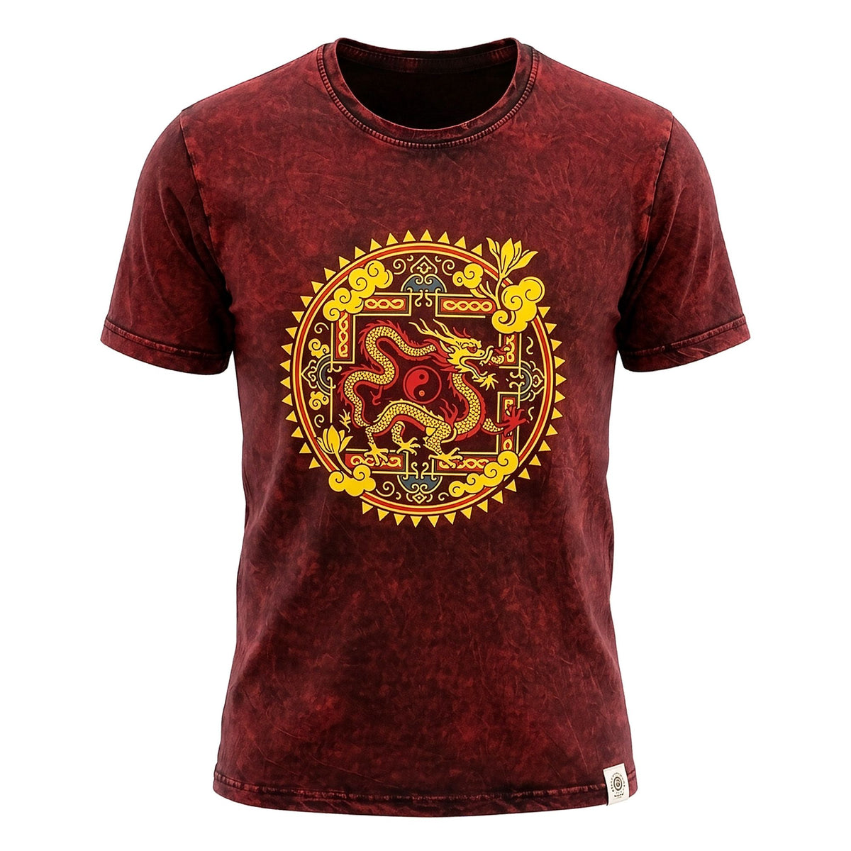 Nomad Sari Stonewashed T-Shirt - Dragon Mandala - Maroon - Large – view 2