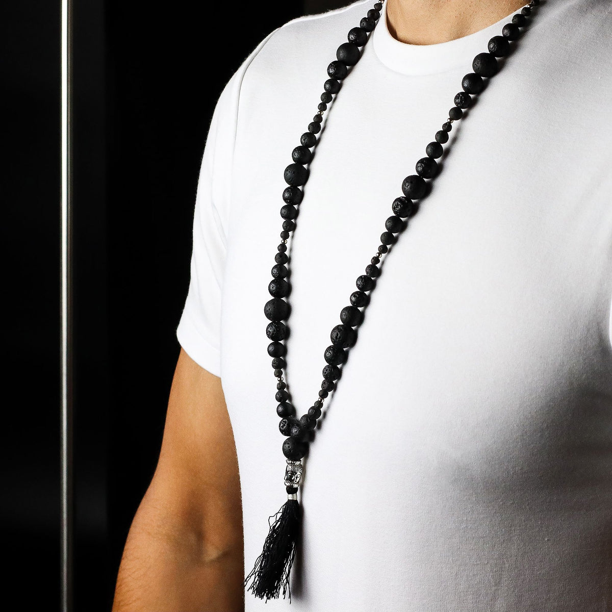 Lava Stone Necklace with Buddha Charm 42cm - Grounding Energy