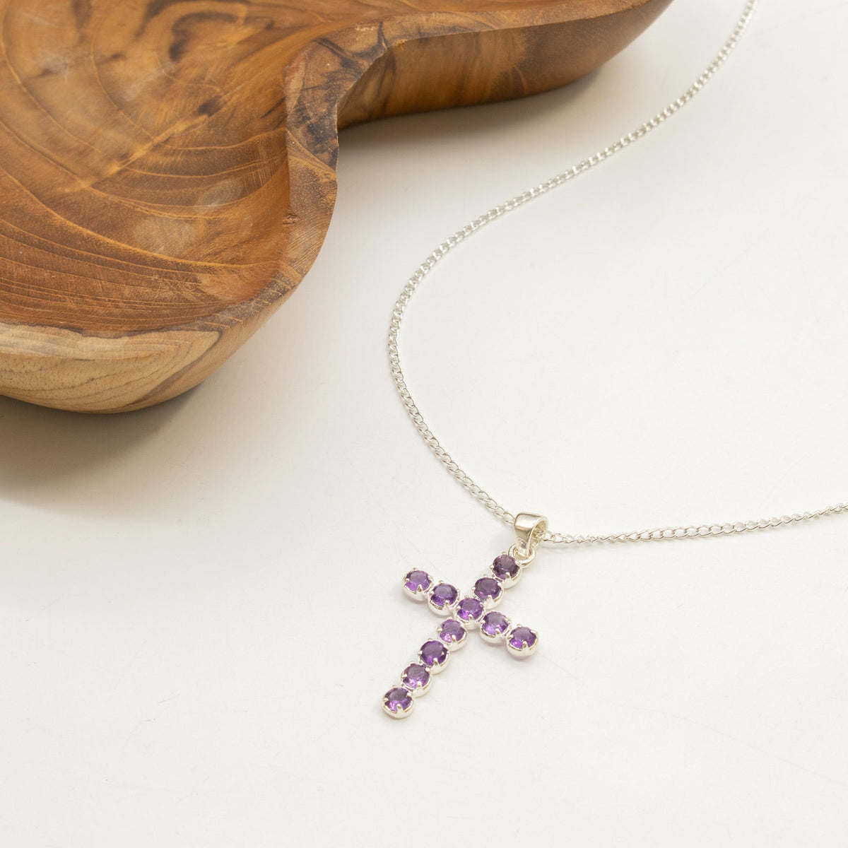 Amethyst Crucifix Pendant - Silver Plated 45cm Chain – view 4