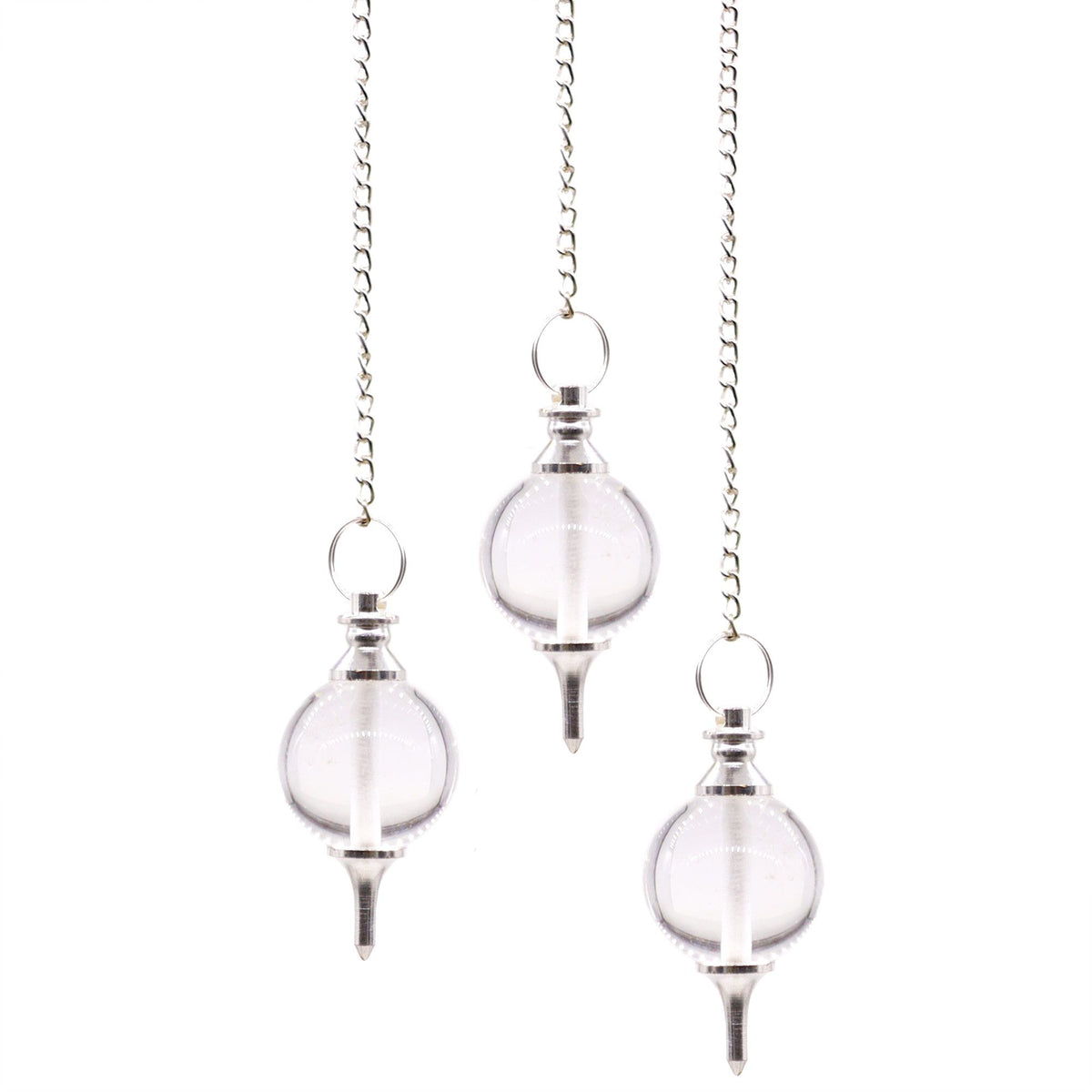 Clear Quartz Sphere Pendulum with Silver Chain