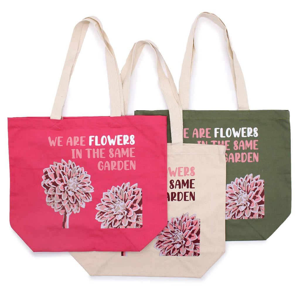 Printed Cotton Bag - We are Flowers, Olive Pink Natural