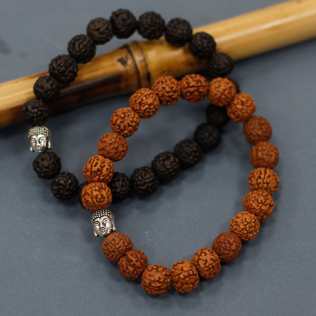 Rudraksha Buddha Bangle Mala - Dark Wood Beads – view 4