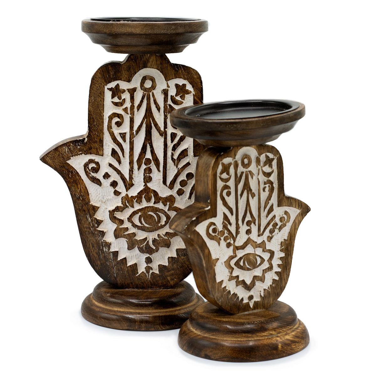 Mango Wood Hamsa Candle Stand - Large 25x18cm – view 4