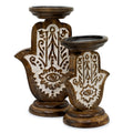 Mango Wood Hamsa Candle Stand - Small 18x11cm